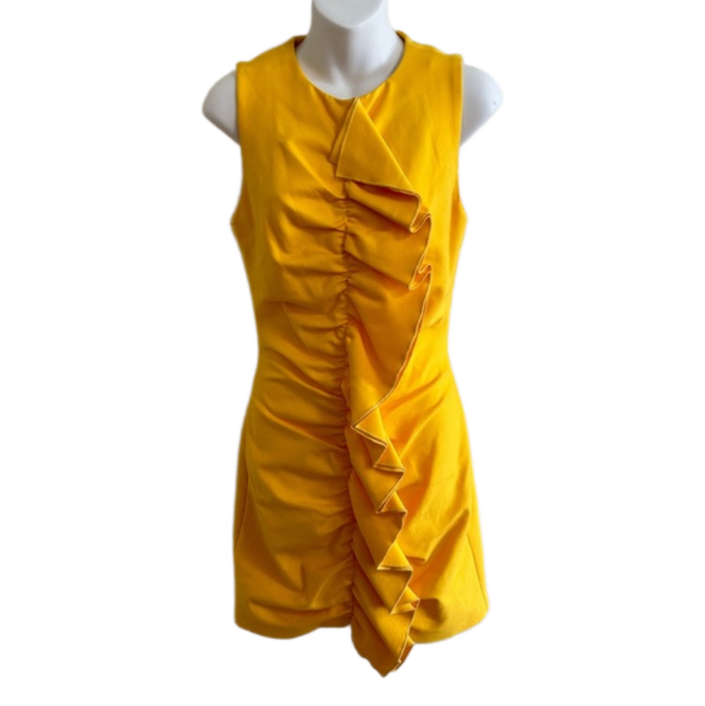 NWT Elliatt Marigold Gampions Dress Yellow‎ Pleated Ruffle Ruched Bodycon Size S
